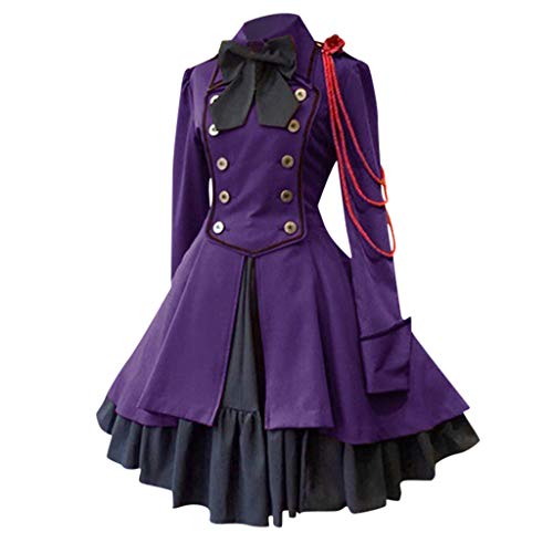 Bsotalines Halloween Kostüm Damen,Damen Mittelalterliche Kleid Rokoko Barock Schleife Mit Knöpfen Gothic Mittelalter Kleid Halloween Kostüm Damen Mottoparty Karneval Party Halloween Cosplay Kostüm von Bsotalines