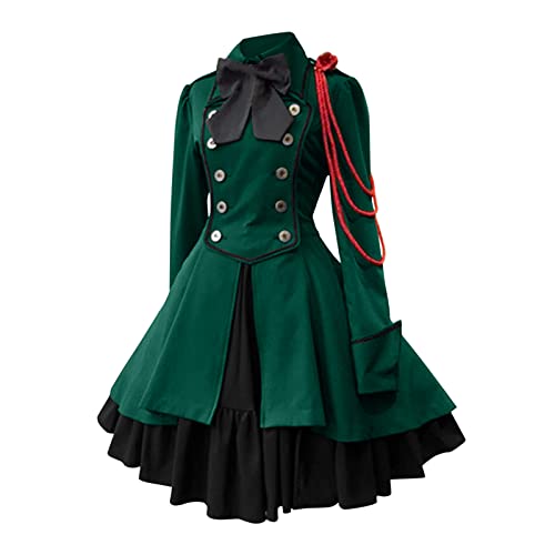 Bsotalines Halloween Kostüm Damen,Damen Mittelalterliche Kleid Rokoko Langarm Knielang Prinzessin Kleid Steampunk Mittelalter Vintage Kleider Damen Mottoparty Karneval Halloween Cosplay Kostüm von Bsotalines