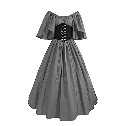 Bsotalines Halloween Kostüm Damen,Damen Mittelalterliche Kleid Schulterfrei Geschnürt Kurzarm Mittelalter Kostüm Damen Renaissance Mittelalter Kostüme Fasching Karneval Party Halloween Cosplay Kostüm von Bsotalines