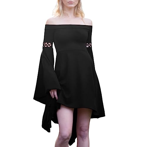 Bsotalines Halloween Kostüm Damen,Damen Mittelalterliche Kleid Schulterfrei mit Trompetenärmel Gothic Kleidung Mittelalter Kleid Gothic Kleidung Ballkleider Karneval Party Halloween Cosplay Kostüm von Bsotalines