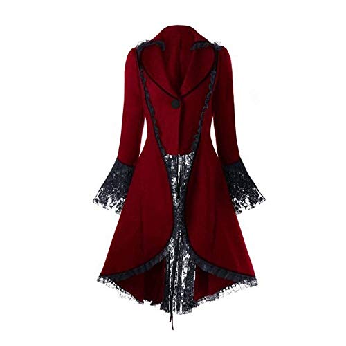 Bsotalines Halloween Kostüm Damen,Damen Mittelalterliche Kleid Spitze Frack Jacke Steampunk Smoking Mantel Halloween Karneval Kostüm Damen Ballkleider Fasching Karneval Party Halloween Cosplay Kostüm von Bsotalines