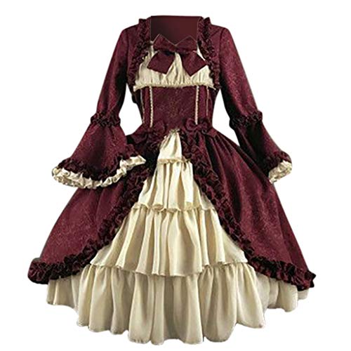 Bsotalines Halloween Kostüm Damen,Damen Mittelalterliche Kleid Spitze Trompetenärmel Viktorianischen Königin Mittelalter Kleidung Renaissance Kleid Damen Fasching Karneval Halloween Cosplay Kostüm von Bsotalines