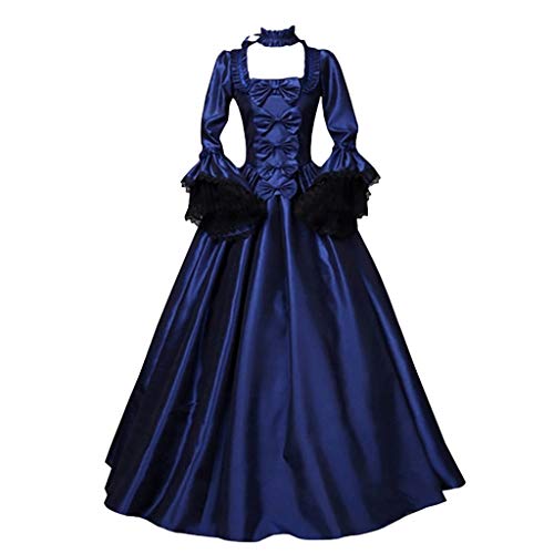 Bsotalines Halloween Kostüm Damen,Damen Mittelalterliche Kleid Trompetenärmel Bodenlang mit Seide Mittelalter Rock Renaissance Kostüm Ballkleider Gotisch Maxikleid Karneval Halloween Cosplay Kostüm von Bsotalines