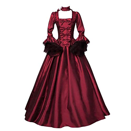 Bsotalines Halloween Kostüm Damen,Damen Mittelalterliche Kleid Trompetenärmel Bodenlang mit Seide Mittelalter Rock Renaissance Kostüm Ballkleider Gotisch Maxikleid Karneval Halloween Cosplay Kostüm von Bsotalines