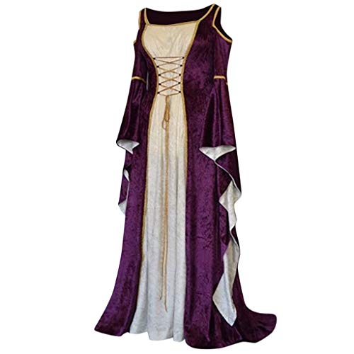 Bsotalines Halloween Kostüm Damen,Damen Mittelalterliche Kleid Trompetenärmel Bodenlange Viktorianischen Königin Mittelalter Kostüm Elegante Kleider Damen Fasching Karneval Halloween Cosplay Kostüm von Bsotalines