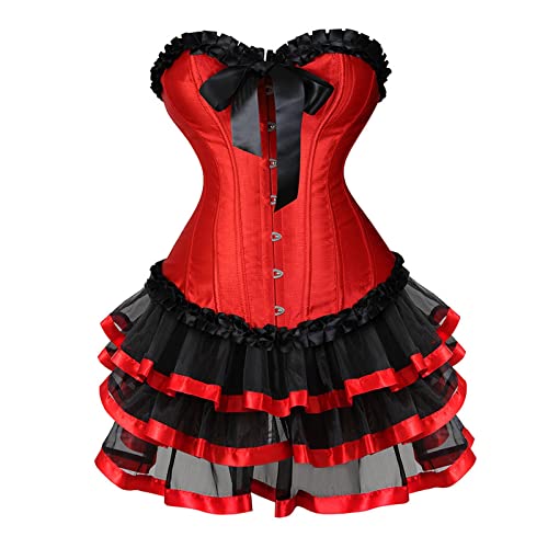 Bsotalines Halloween Kostüm Damen,Damen Mittelalterliche Kleid Tüll Hohe Taille Korsett Unregelmäßiger Vintage Mittelalterkleid für Damen Ballkleider Karneval Party Halloween Cosplay Kostüm von Bsotalines