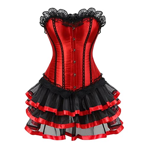 Bsotalines Halloween Kostüm Damen,Damen Mittelalterliche Kleid Vintage Gothic Shapewear Irregulär Spitze Mittelalter Rock Renaissance Kleid Fasching Gotisch Maxikleid Karneval Halloween Cosplay Kostüm von Bsotalines