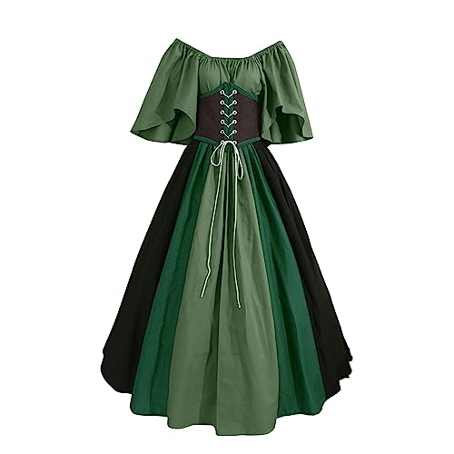 Bsotalines Halloween Kostüm Damen,Damen Mittelalterliche Kleid mit Trompetenärmel Korsett Gothic Retro Viktorianischen Königin Kleider Mottoparty Gotisch Maxikleid Karneval Halloween Cosplay Kostüm von Bsotalines