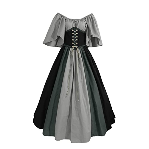 Bsotalines Halloween Kostüm Damen,Damen Mittelalterliche Kleid mit Trompetenärmel Korsett Gothic Retro Viktorianischen Königin Kleider Mottoparty Gotisch Maxikleid Karneval Halloween Cosplay Kostüm von Bsotalines