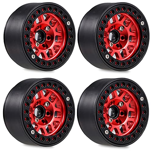 Bsowte 4 Stück 1,9 Metall-Beadlock-Radnabenfelge für 1/10 RC Crawler Axial SCX10 90046 AXI03007 TRX4 RedCat D90, Rot von Bsowte