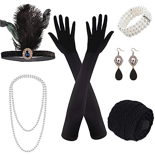 Bssowe 7 Stück 1920s Accessoires Set, 20er Jahre Accessoires, 1920er Accessoires Damen, Mafia Kostüm Damen, Gatsby Accessoires Damen, Great Gatsby Party Kostüme Damen, für Abschlussball Event von Bssowe