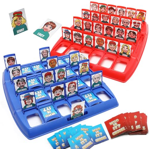 Family Erraten Spiele, Wer ist es Lustiges Ratespiel Brettspiel Eltern Kind Interaktives Spielzeug, Guess Who Whats Their Name Classic Guess Game, Brettspiel für Familien- und Partyspaß (Blau) von Bssowe