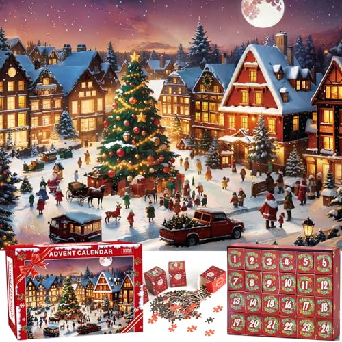 Puzzle Adventskalender 2024 Weihnachten Jigsaw Puzzles - Festlicher Kamin 1008 Teile Puzzle 24 Tage Weihnachten Countdown Adventskalender Puzzle für Erwachsene und Kinder Weihnachten Puzzles Geschenk von Bszatan