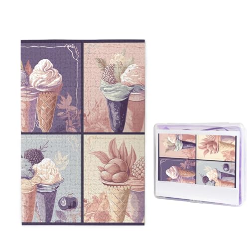 Puzzle mit 1000 Teilen – Eiscreme-Illustration, Bildpuzzles für Erwachsene, anspruchsvolles Puzzle, personalisiertes Holzpuzzle, Fotopuzzle, Geschenke, 74,9 x 50 cm von Btcowzrv