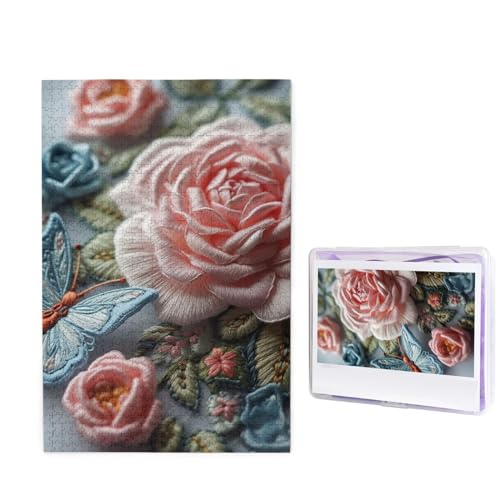 Puzzle mit 1000 Teilen – Gestickte Rosen Bilderpuzzles für Erwachsene, anspruchsvolles Puzzle, personalisiertes Holzpuzzle, Fotopuzzle, Geschenke, 74,9 x 50 cm von Btcowzrv