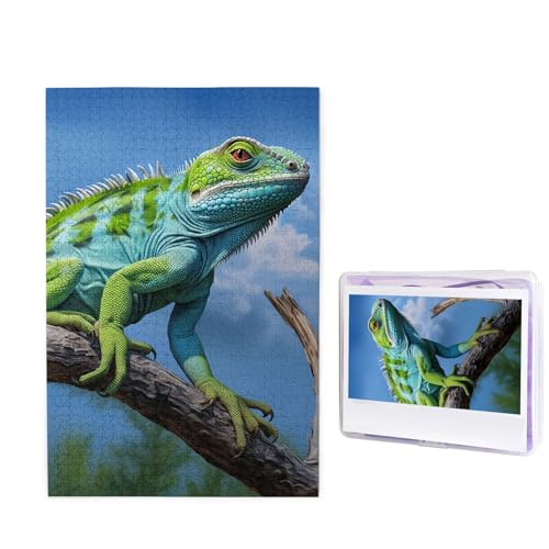 Puzzle mit 1000 Teilen – Grüne Eidechse, Bildpuzzles für Erwachsene, anspruchsvolles Puzzle, personalisiertes Holzpuzzle, Fotopuzzle, Geschenke, 74,9 x 50 cm von Btcowzrv