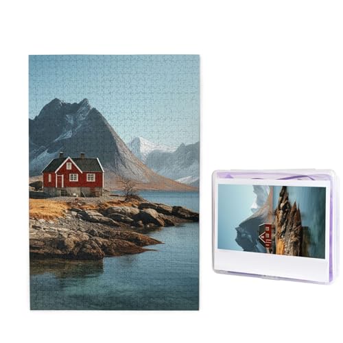 Puzzle mit 1000 Teilen – Haus in der Nähe der Berge, Bilderpuzzles für Erwachsene, herausforderndes Puzzle, personalisiertes Holzpuzzle, Fotopuzzle, Geschenke, 74,9 x 50 cm von Btcowzrv