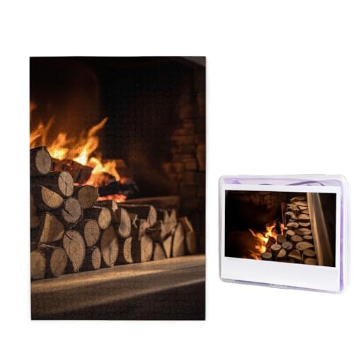 Puzzle mit 1000 Teilen – Holz auf Kamin, Bildpuzzles für Erwachsene, herausforderndes Puzzle, personalisiertes Holzpuzzle, Fotopuzzle, Geschenke, 74,9 x 50 cm von Btcowzrv