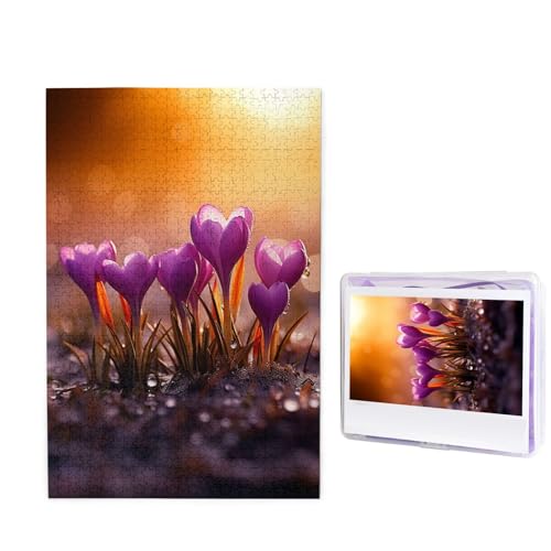 Puzzle mit 1000 Teilen – Lila Krokus-Bilderpuzzles für Erwachsene, herausforderndes Puzzle, personalisiertes Holzpuzzle, Fotopuzzle, Geschenke, 74,9 x 50 cm von Btcowzrv