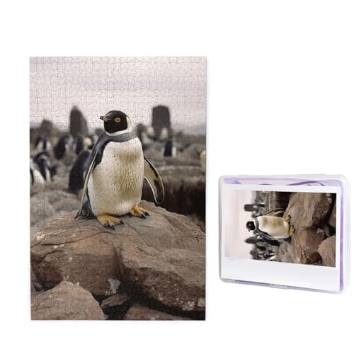 Puzzle mit 1000 Teilen – Pinguin auf Stein, Bildpuzzles für Erwachsene, herausforderndes Puzzle, personalisiertes Holzpuzzle, Fotopuzzle, Geschenke, 74,9 x 50 cm von Btcowzrv