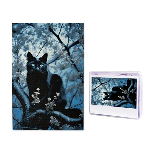 Puzzle mit 1000 Teilen – Schwarze Katze auf Baum, Bildpuzzles für Erwachsene, herausforderndes Puzzle, personalisiertes Holzpuzzle, Fotopuzzle, Geschenke, 74,9 x 50 cm von Btcowzrv