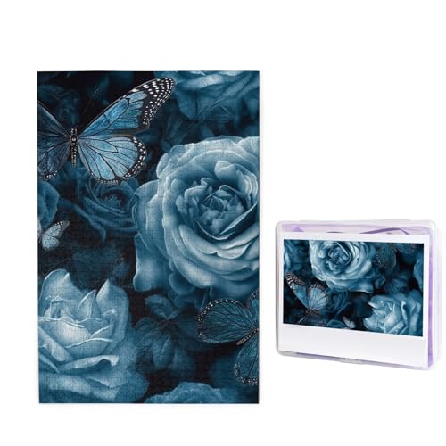 Puzzle mit 1000 Teilen – Vintage-Puzzle, blaue Rose, Bildpuzzles für Erwachsene, anspruchsvolles Puzzle, personalisiertes Holzpuzzle, Fotopuzzle, Geschenke, 74,9 x 50 cm von Btcowzrv