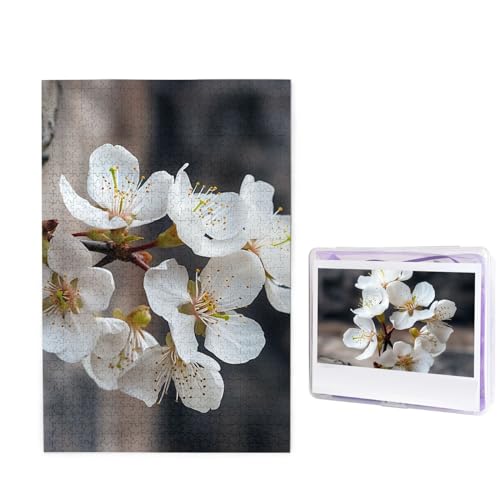 Puzzle mit 1000 Teilen – saubere weiße Blumen, Bildpuzzles für Erwachsene, herausforderndes Puzzle, personalisiertes Holzpuzzle, Fotopuzzle, Geschenke, 74,9 x 50 cm von Btcowzrv