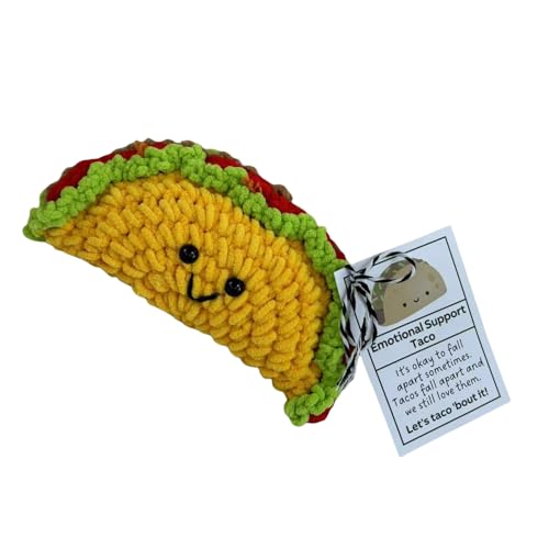 Btgghytr Emotionale unterstützende Häkel-Tacos-Spielzeug, Cartoon-Plüsch-Strickfigur, Puppen mit positivem Wort zur Ermutigung von Btgghytr