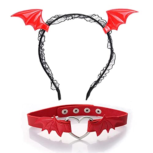 Btgghytr Stirnband für Frauen Mädchen 2 Stück Fledermausflügel Form Stirnband Choker Cosplay Karneval Kostüm Haarspange Kopfschmuck Halloween Geburtstag Party Chic Set Niedlich Haarband Haarschmuck von Btgghytr