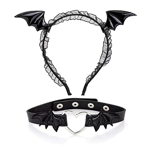 Btgghytr Stirnband für Frauen Mädchen 2 Stück Fledermausflügel Form Stirnband Choker Cosplay Karneval Kostüm Haarspange Kopfschmuck Halloween Geburtstag Party Chic Set Niedlich Haarband Haarschmuck von Btgghytr