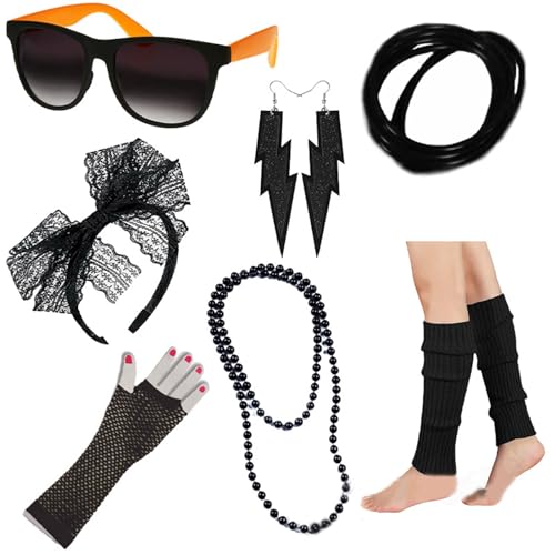 Btgghytr Stirnband für Frauen Mädchen Festliche 80er Jahre Ohrringe Beinwärmer Stirnband Sonnenbrille für Kostüm Halloween Party Niedliches Haarband Haarschmuck von Btgghytr