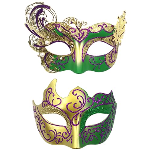 Btruely 2 Stück Maskerade Maske mit Stab, Frauen Venezianische Spitzenmaske Karneval Maske Karneval Maskerade Augenmaske für Frauen Mädchen Kostüm Party Masken Verkleidung von Btruely