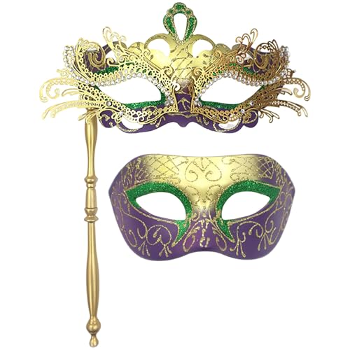 Btruely 2 Stück Maskerade Maske mit Stab, Frauen Venezianische Spitzenmaske Karneval Maske Karneval Maskerade Augenmaske für Frauen Mädchen Kostüm Party Masken Verkleidung von Btruely