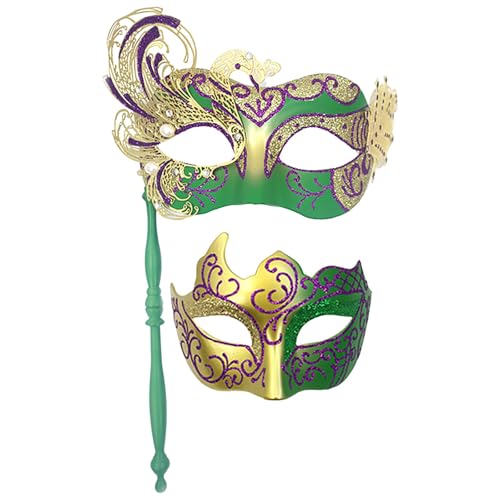 Btruely 2 Stück Maskerade Maske mit Stab, Frauen Venezianische Spitzenmaske Karneval Maske Karneval Maskerade Augenmaske für Frauen Mädchen Kostüm Party Masken Verkleidung von Btruely