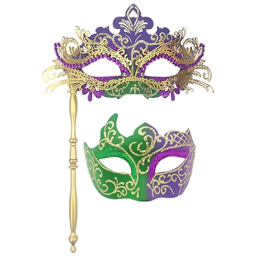 Btruely 2 Stück Maskerade Maske mit Stab, Frauen Venezianische Spitzenmaske Karneval Maske Karneval Maskerade Augenmaske für Frauen Mädchen Kostüm Party Masken Verkleidung von Btruely