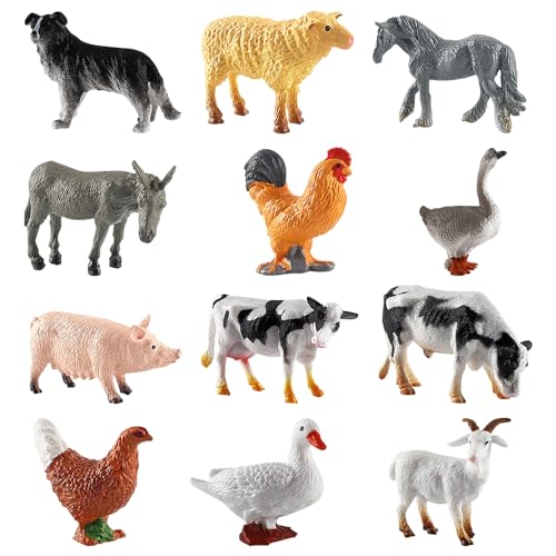 Bauernhof Tiere Figuren Spielzeug,12 Stück Tierfiguren Spielzeug Mini Bauernhof, Kuchen Cupcake Topper Realistische Bauernhof Figuren Set Mini Tiere Figuren Set Geschenk für Kinder Party Lernspielzeug von BuLKee