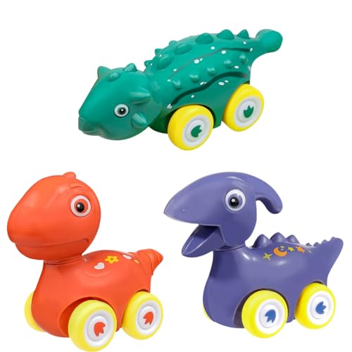 Auto Kinderspielzeug Jungs-Spielzeug Cartoon-Fahrzeug-Spielzeug Baby Spielzeug 12-18 Monate Babyauto Spielzeug Simulation Dinosaurierauto Plastik Auto Dino Kleink Geschenke 3 Stück von BULKEE