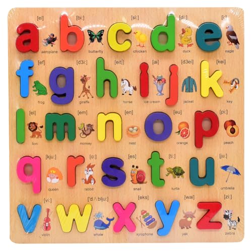 Holz Alphabet Puzzle,Montessori Holz-Puzzle-Spielzeug, ABC Alphabet Puzzle Montessori Puzzle Blöcke Alphabet Puzzleteile ABC Puzzle Lernspielzeug Alphabet Holzpuzzle Geschenk für 3 4 5 Jahre Kinder von BULKEE