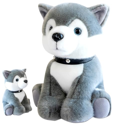 BULKEE Husky Plüschtier, Weiches Fell Hunde Plüsch Kuscheltier Stofftier Geschenk, Flauschiges Hündchen-Umarmungsspielzeug Geschenk für Jedes Alter und Jeden Anlass Grau, 21cm von BULKEE