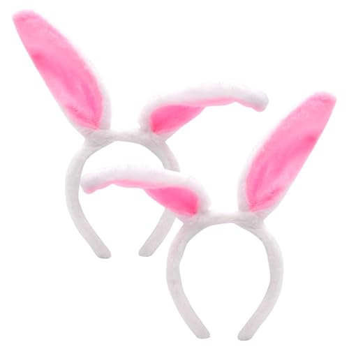 Halloween Plüsch-Hasenohren, 2 Stück Hasenohren Haarreif, Rosa Kaninchen Kostüm Plüsch Hasenohren Stirnband mit Hasenohren Oster Hasenohren Haarreif Easter Bunny Costume Party Zubehör für Kinder von BuLKee