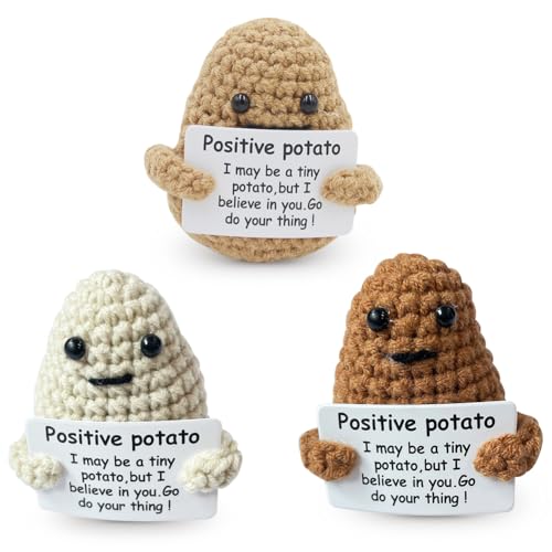 Positive Kartoffel, 3 Stück Pocket Hug Positive Potato, Positive Potato Glücksbringer, Kreative Strickwolle Kartoffel Puppe mit Positiver Energiekarte, Mutmacher Geschenk für Beste Freund Frauen Home von BuLKee