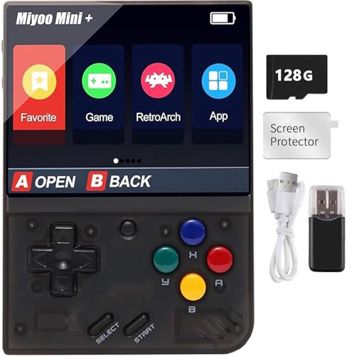 BuLuHAHA MiyooMini Plus Handheld Spielekonsole 128G, MiyooMini+ Retro Konsole Linux System,3.5 Zoll IPS Screen, Supports WiFi Schlacht,3000mAh (schwarz) von BuLuHAHA