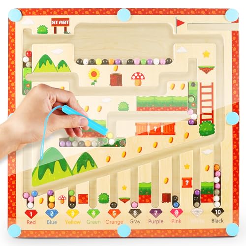 BuYupop Magnetspiel Labyrinth, Montessori Spielzeug Holz, Sortierspiel Magnete Kinder Holz Feinmotorikspielzeug Zahlen Und Farben Lernspielzeug Geschenk Mädchen Junge 3 4 5 6 7 Jahre von BuYupop