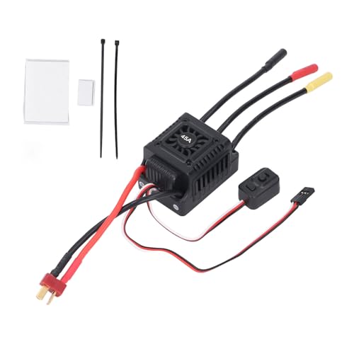 Buachois 45A RC ESC, Auto bürstenloser ESC, elektronischer Geschwindigkeit Controller für 1/10 Kurzstrecken LKWs kompatibel mit verschiedenen Servos T -Steckern Schwarz von Buachois