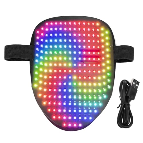 Buachois LED -Maske mit programmierbarer App und Gestenerkennung, USB -LED -Gesichts -Transformationsmaske mit 25 dynamischen 25 statischen Mustern für Rollenspielkostümpartys von Buachois