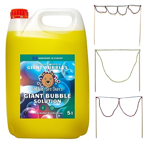 Bubble Brothers Riesenseifenblasen Set 3 Seifenblasenstäbe und 5L Seifenblasenflüssigkeit Seifenblasen Set für Kinder Seifenblasen Flüssigkeit und Riesenseifenblasen Stäbe (5L + 3 Seifenblasenstäbe) von Bubble Brothers