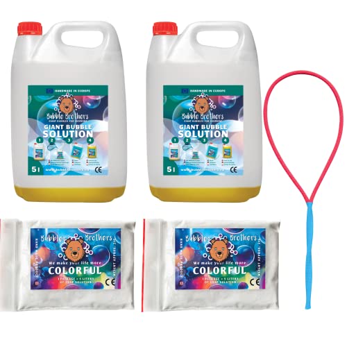 Bubble Brothers Seifenblasen Nachfüllflasche 20L Seifenblasenflüssigkeit Seifenblasenlösung Konzentrat für Riesenseifenblasen Seifenblasenmaschine Lösung Stabile Seifenblasen (2X 5L + 2 Pulver) von Bubble Brothers