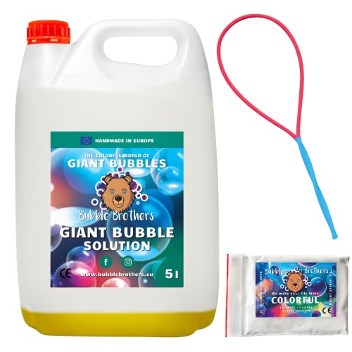 Bubble Brothers Seifenblasen Nachfüllflasche 5L Seifenblasenflüssigkeit Seifenblasenlösung Konzentrat für Riesenseifenblasen Stabile Seifenblasen (1x 5L + 1 Pulver) von Bubble Brothers