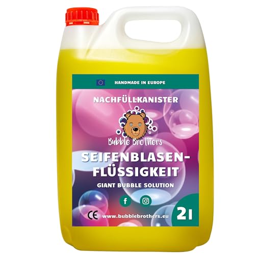 Bubble Brothers Seifenblasenflüssigkeit 2 Liter für Riesenseifenblasen und Normale Seifenblasen Nachfüllflasche 2l unplatzbare XXL Bunte Seifenblasen Seifenblasenlösung von Bubble Brothers