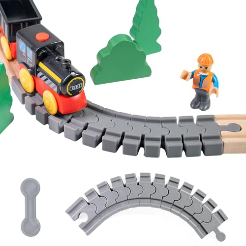 Flexible Schiene für Holzeisenbahn 19cm lang Kurve bis 90° Flexschiene inkl. Adapter kompatibel mit Brio Eichhorn IKEA Lillabo Gleisverbinder Eisenbahnzubehör Schienenverbinder von Bubble Brothers